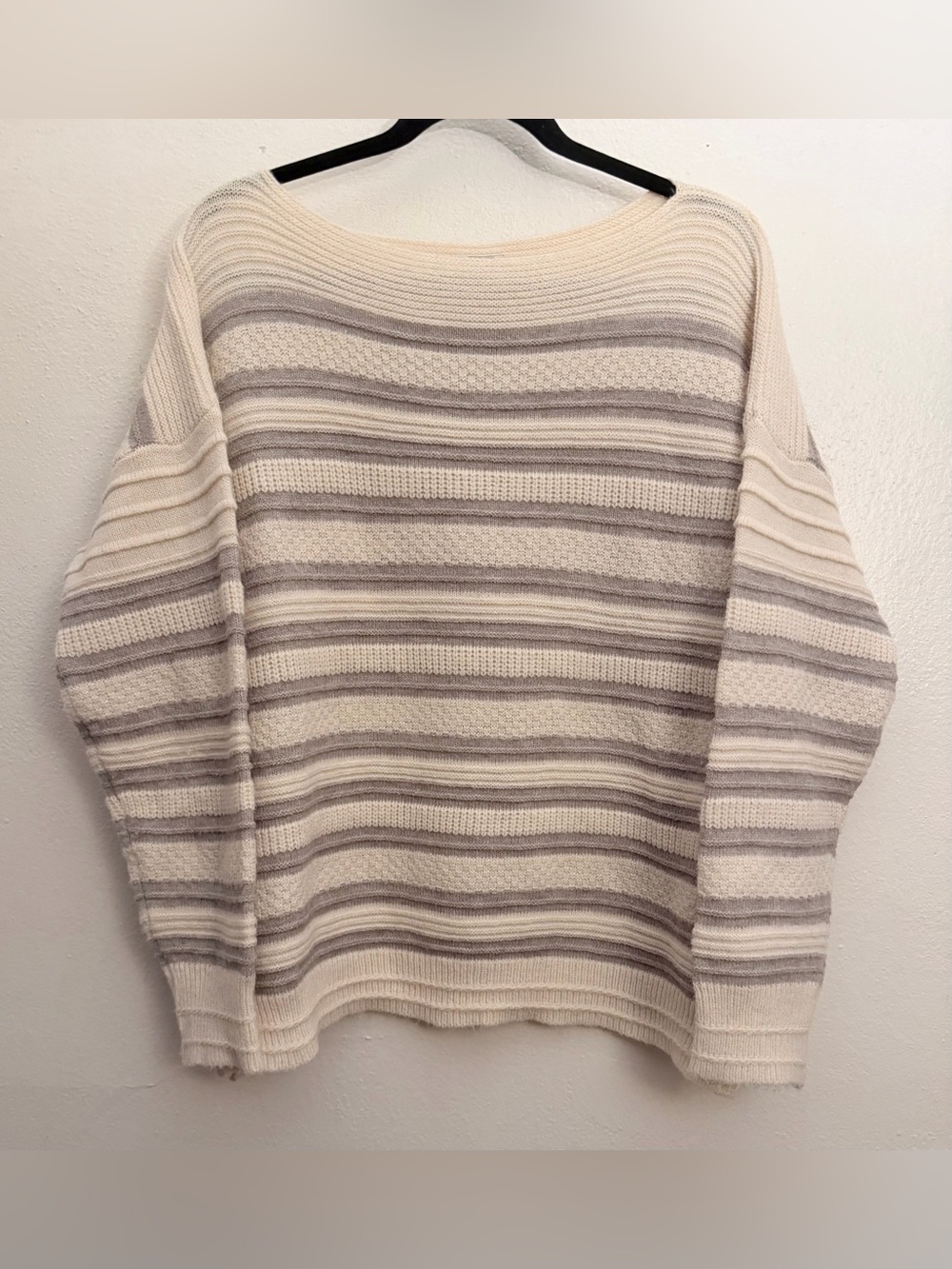 Rain + Rose Boatneck Sweater, Cream and Light Gray, Size Large